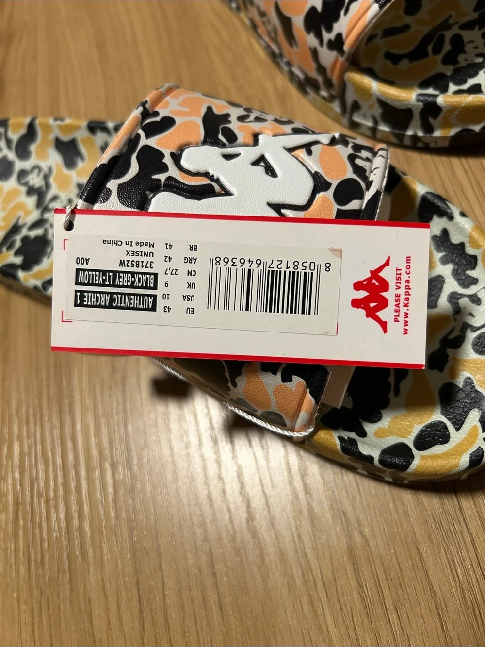 Kappa Women's Camo Slide Sandals in Yellow/Black/Peach